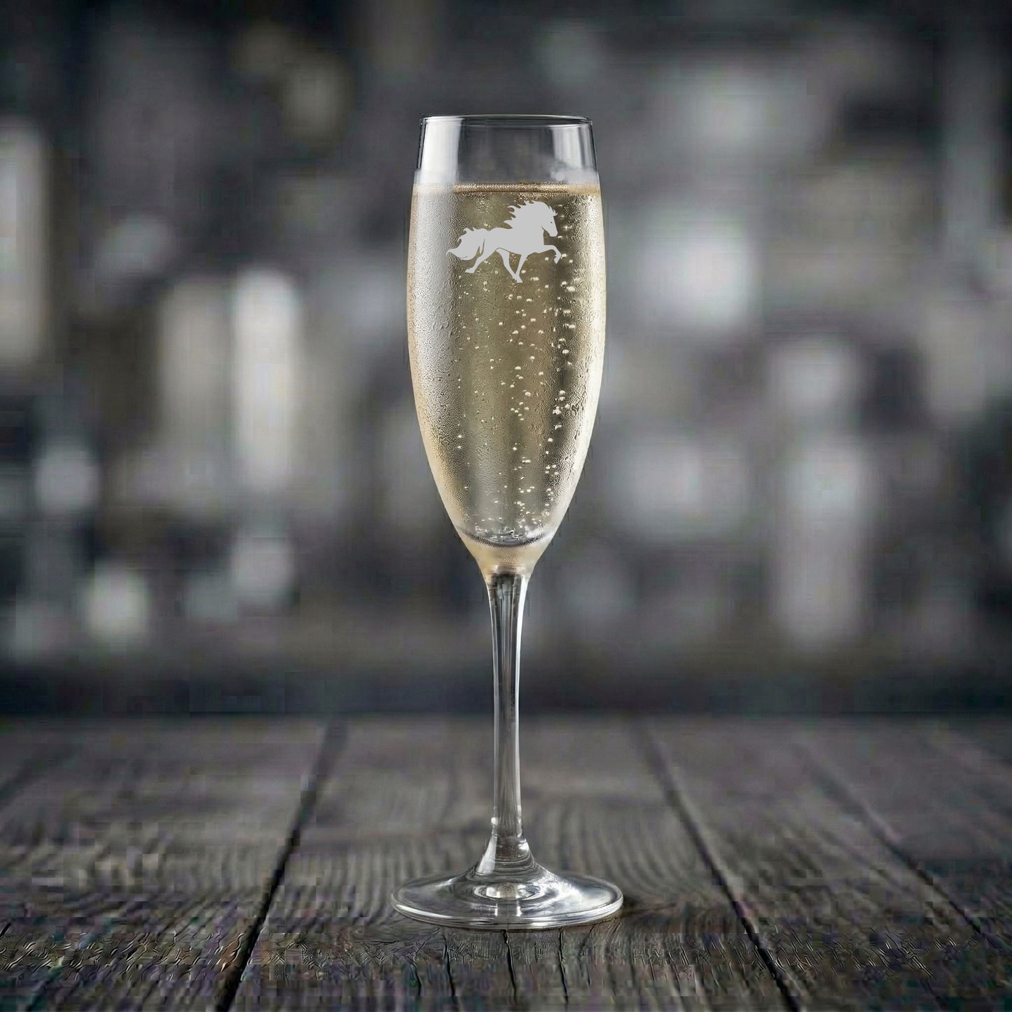 Champagneglas med Islandshäst motiv