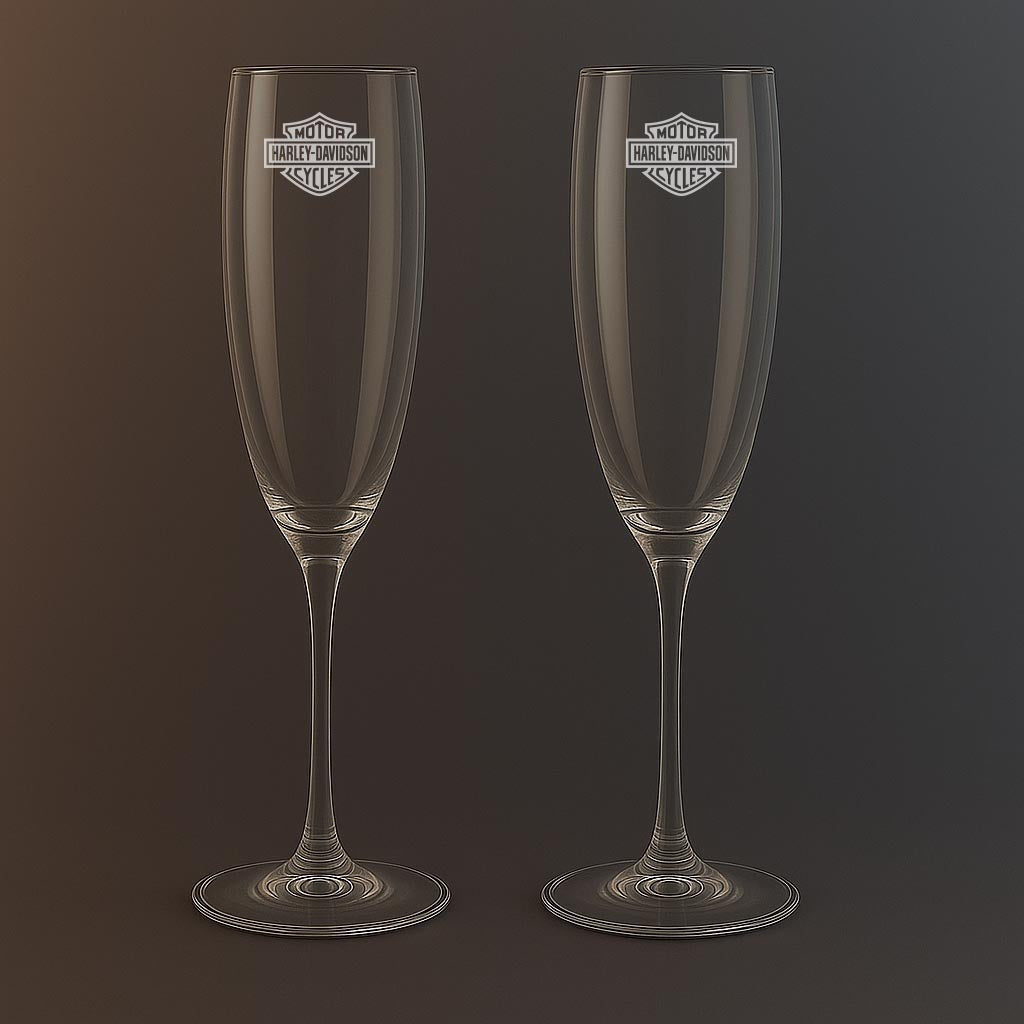 Champagneglas med Harley Davidson motiv
