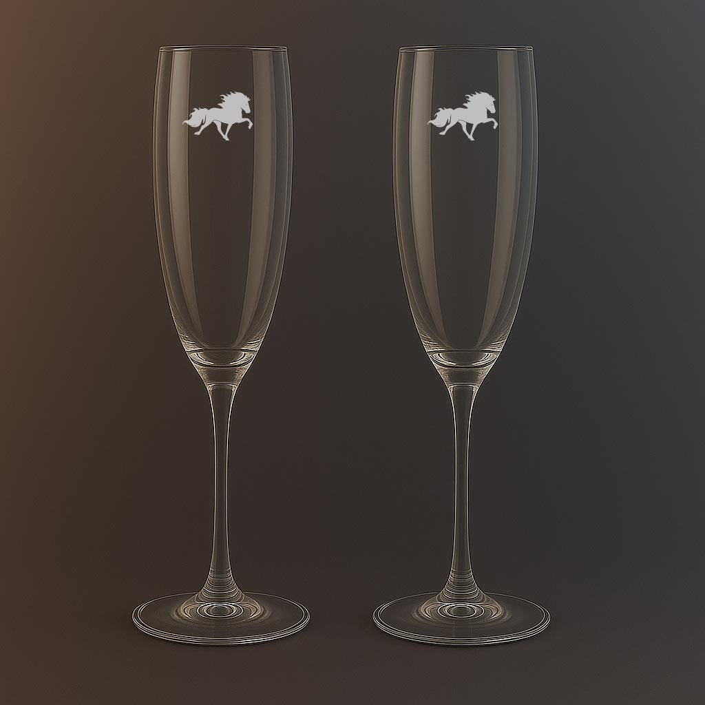 Champagneglas med Islandshäst motiv
