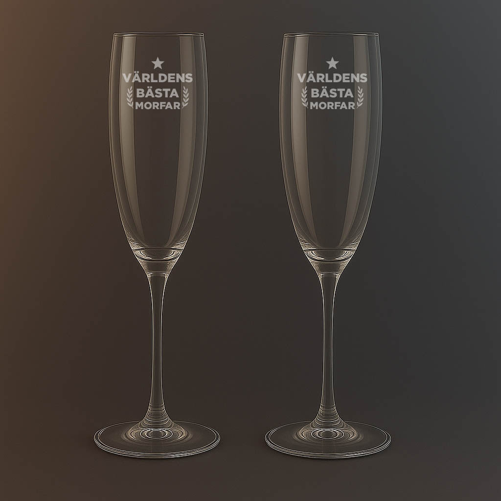 Champagneglas med Världens bästa morfar motiv