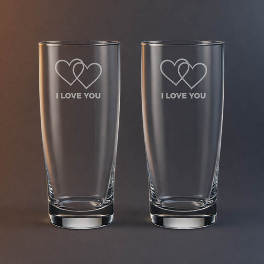 2st Ölglas med texten I love you och 2 hjärtan