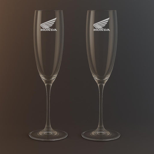 Champagneglas med Honda motiv