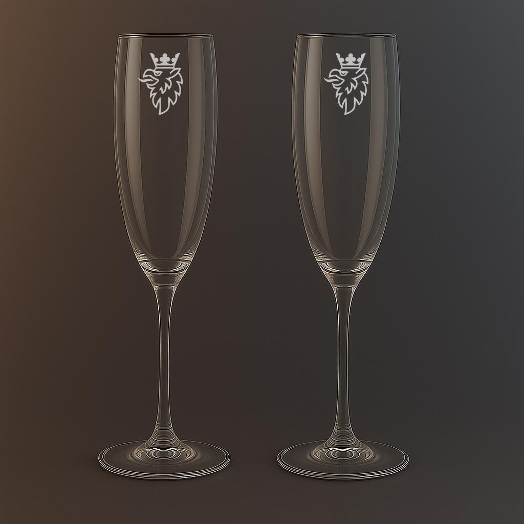 Champagneglas med SAAB/Scania motiv