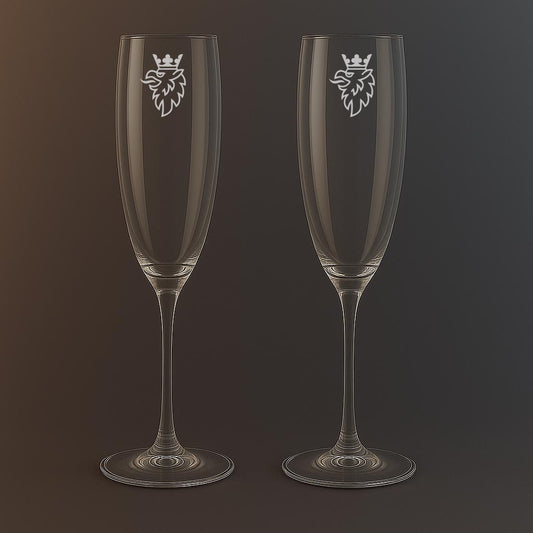 Champagneglas med SAAB/Scania motiv