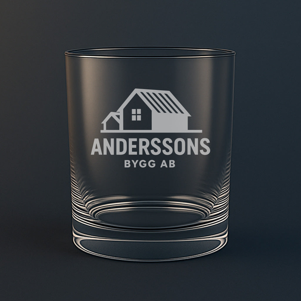 En exempelbild på hur ett glas kan se ut med en logga från ett företag