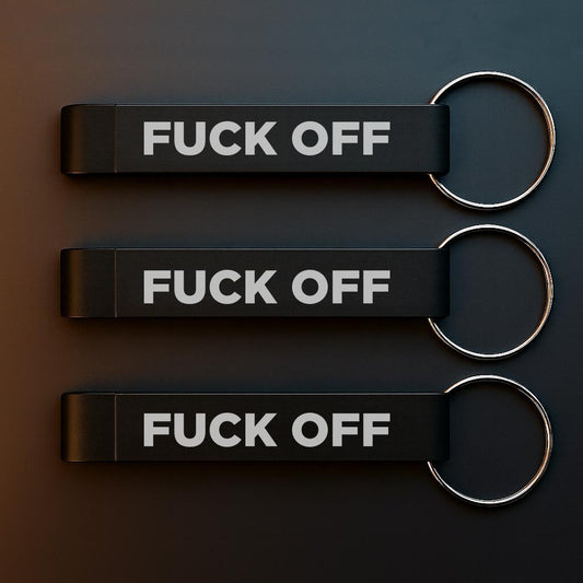 Kapsylöppnare med Fuck off text