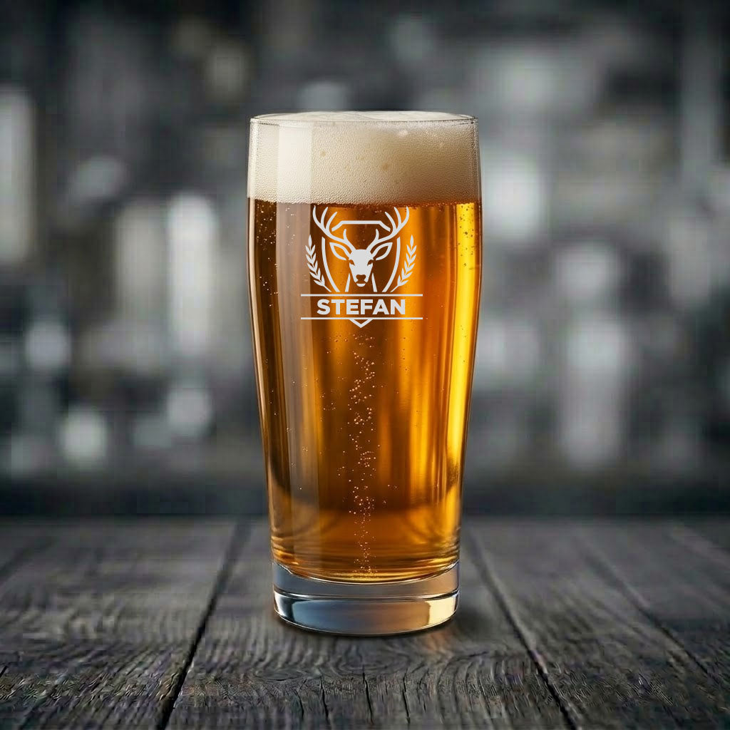 Ölglas med Rådjurs motiv med text Stefan