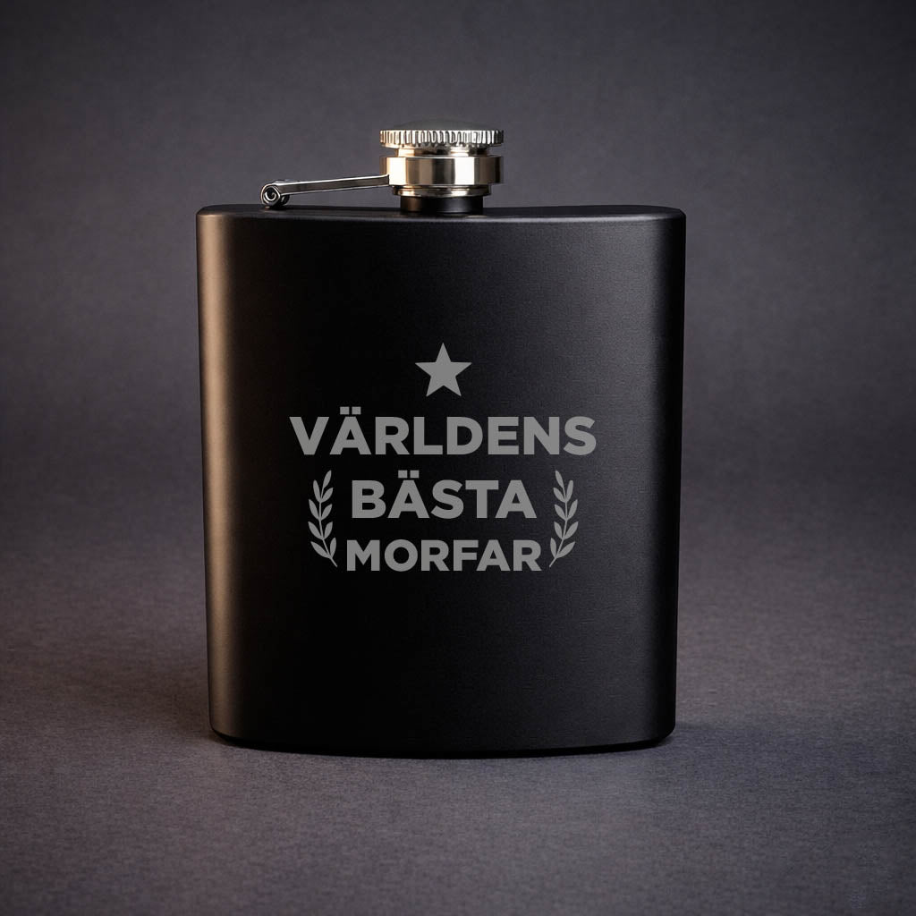 Svart plunta med texten värdens bästa morfar