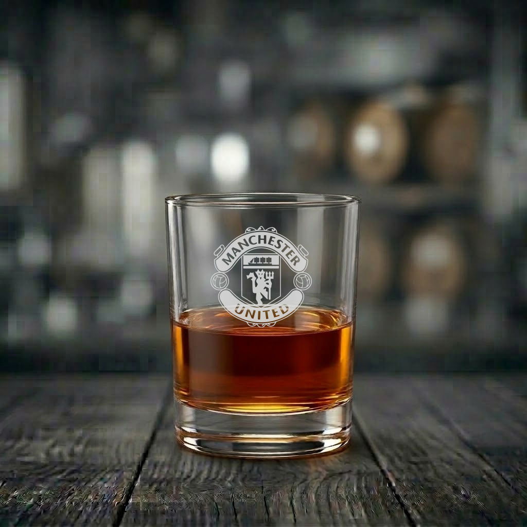 Whiskyglas med Manchester united motiv
