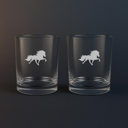 Whiskyglas med Islandshäst motiv