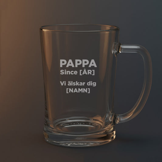 Ölsejdel med texten Pappa since och ett årtal