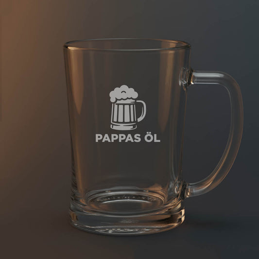 Ölsejdel med texten pappas öl och en bild på en öl